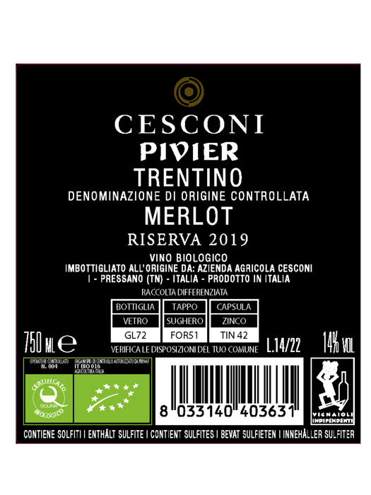 Cesconi DOC Trentino Merlot Riserva Pivier 2019