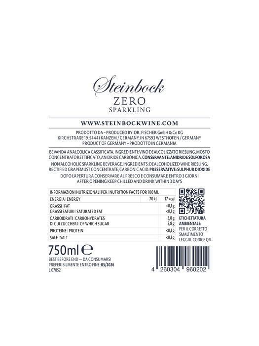 Dr. Fischer Riesling Steinbock Zero Alkoholfrei Sparkling NV