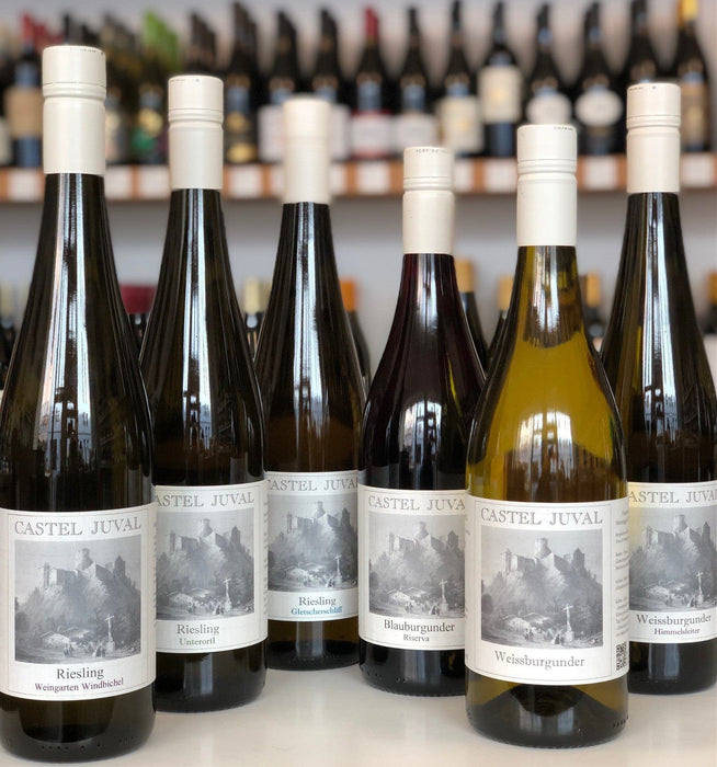 Probierpaket Castel Juval mit DOC Vinschgau Blauburgunder Riserva 2021, Riesling Windbichel 2022, Riesling Unterortl 2023, Riesling Gletscherschliff 2023, Weißburgunder 2023, Weißburgunder Himmelsleiter 2022